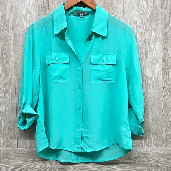 Semi Sheer Mint Double Pocket Polyester Top BB985 - Picture 1 of 7